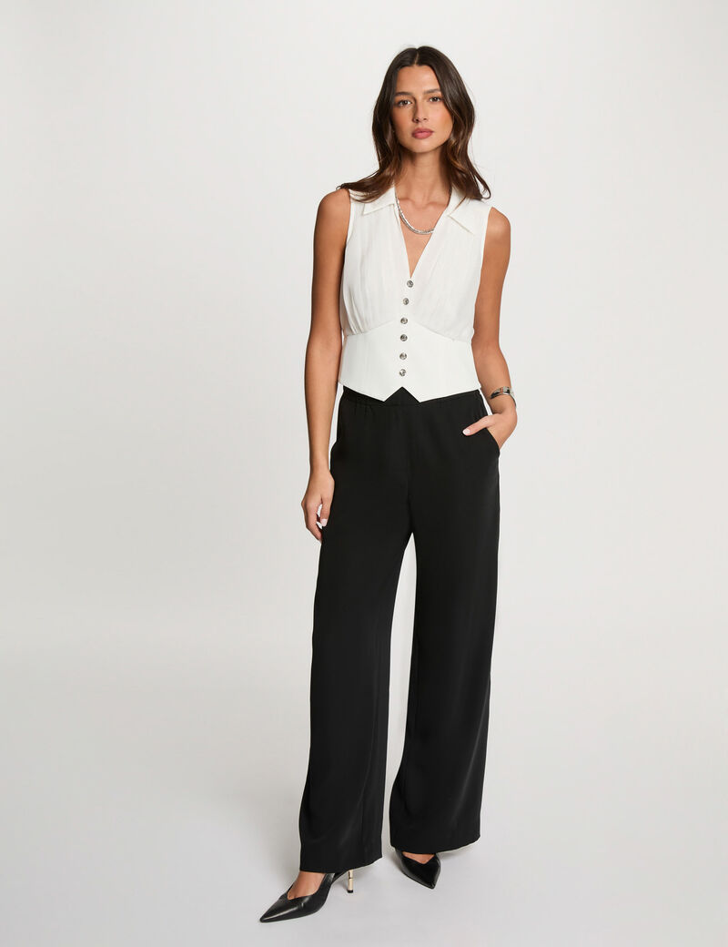 Top plissé sans manches blanc femme