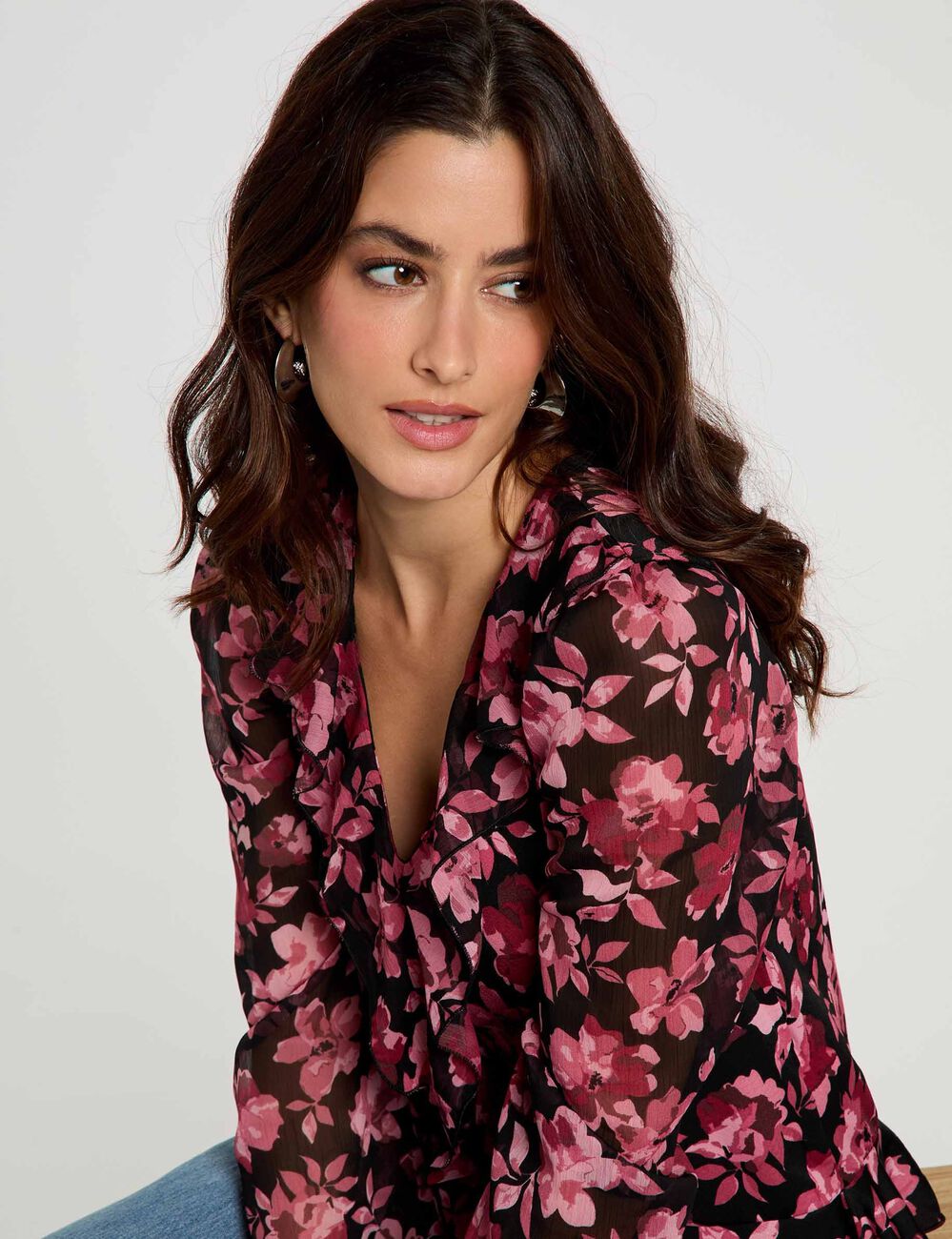 Blouse col v volants multicolore femme