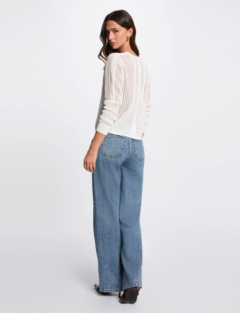 Langarm-Weste mit Ajourmuster elfenbein damen