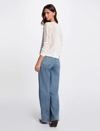 Gilet manches longues ajouré ivoire femme