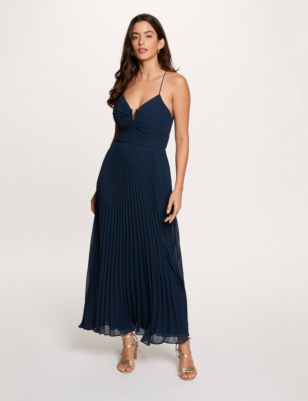 Langes Kleid mit offenem R&uuml;cken marineblau damen