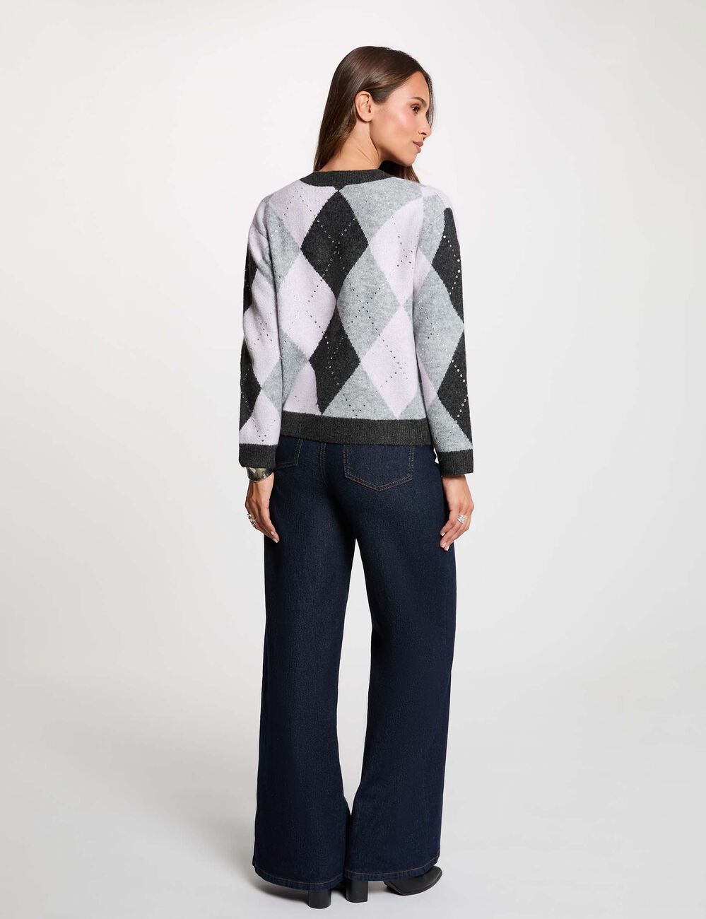 Strickjacke mit Jacquard und Rundhals mittelgrau damen