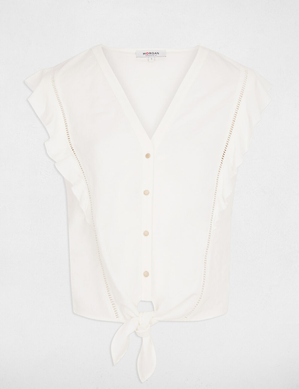 Gebundenes Hemd mit V-Ausschnitt weiss damen