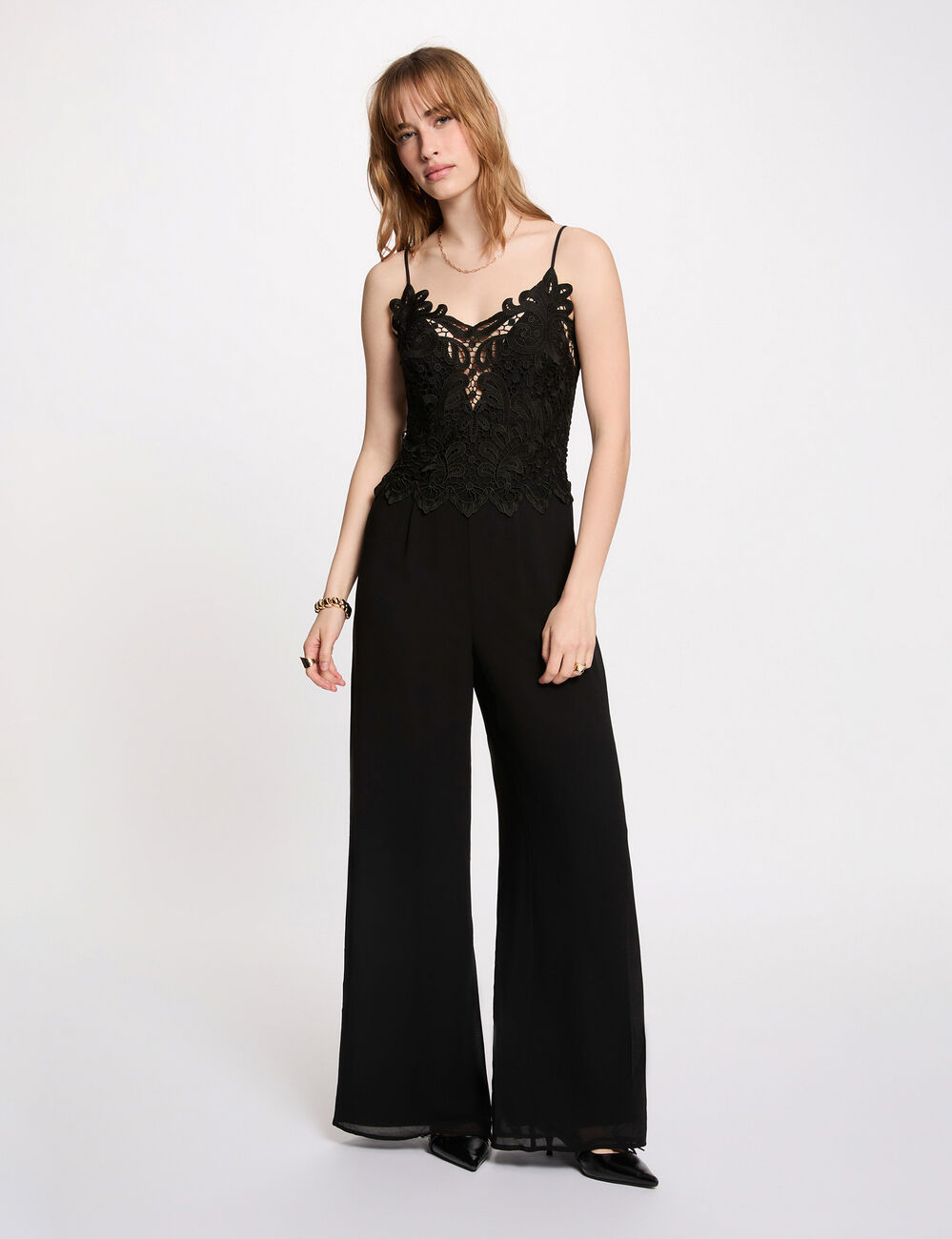 Combinaison dentelle col v noir femme