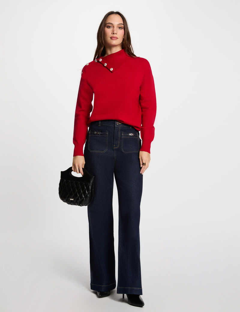 pullover mit reverskragen und knopfen rot damen Pullover mit Reverskragen und Knöpfen rot damen