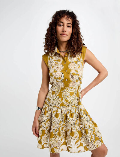 Trapez-Kleid mit Stickerei khakigrün damen