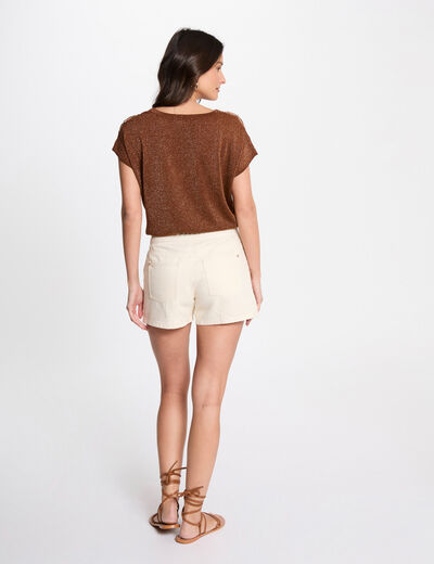 Kurzarm-Pullover mit V-Kragen cognacbraun damen