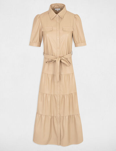 Robe longue simili cuir camel femme