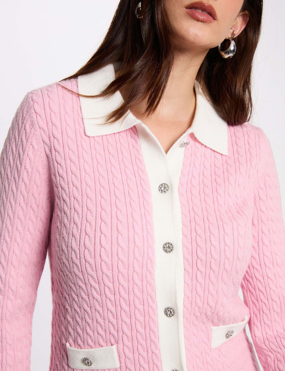 Taillierte Strickjacke mit Reverskragen hellrosa damen