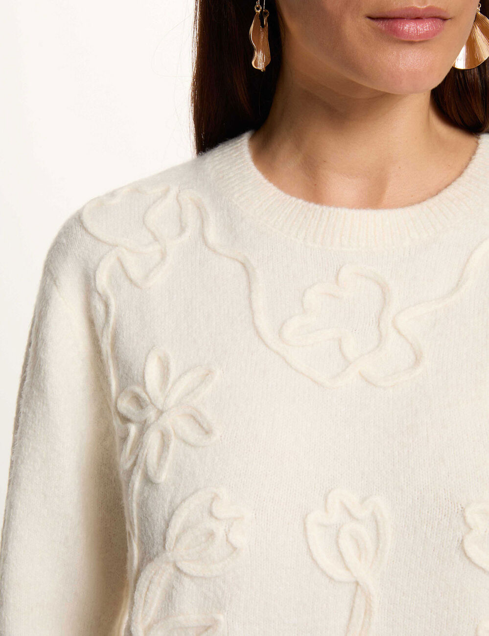 Robe tricot manches longues ivoire femme