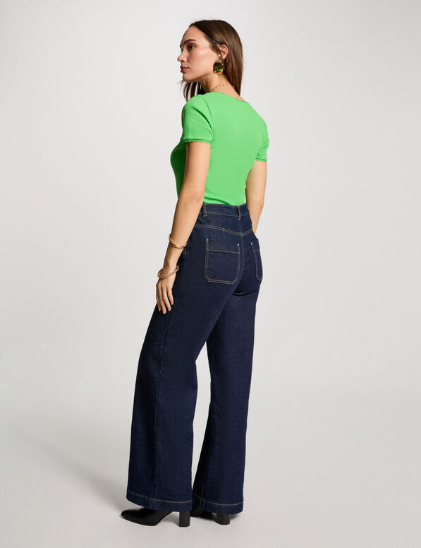 t shirt manches courtes cotele vert femme T-shirt manches courtes côtelé vert femme