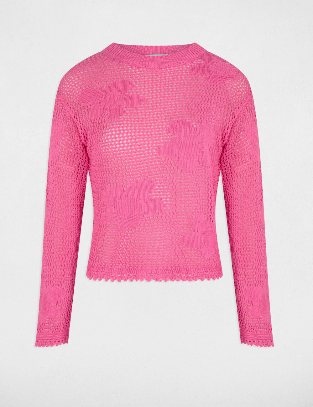 Pull col rond ajouré rose femme