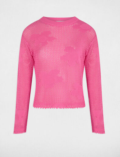pull col rond ajoure rose femme Pull col rond ajouré rose femme