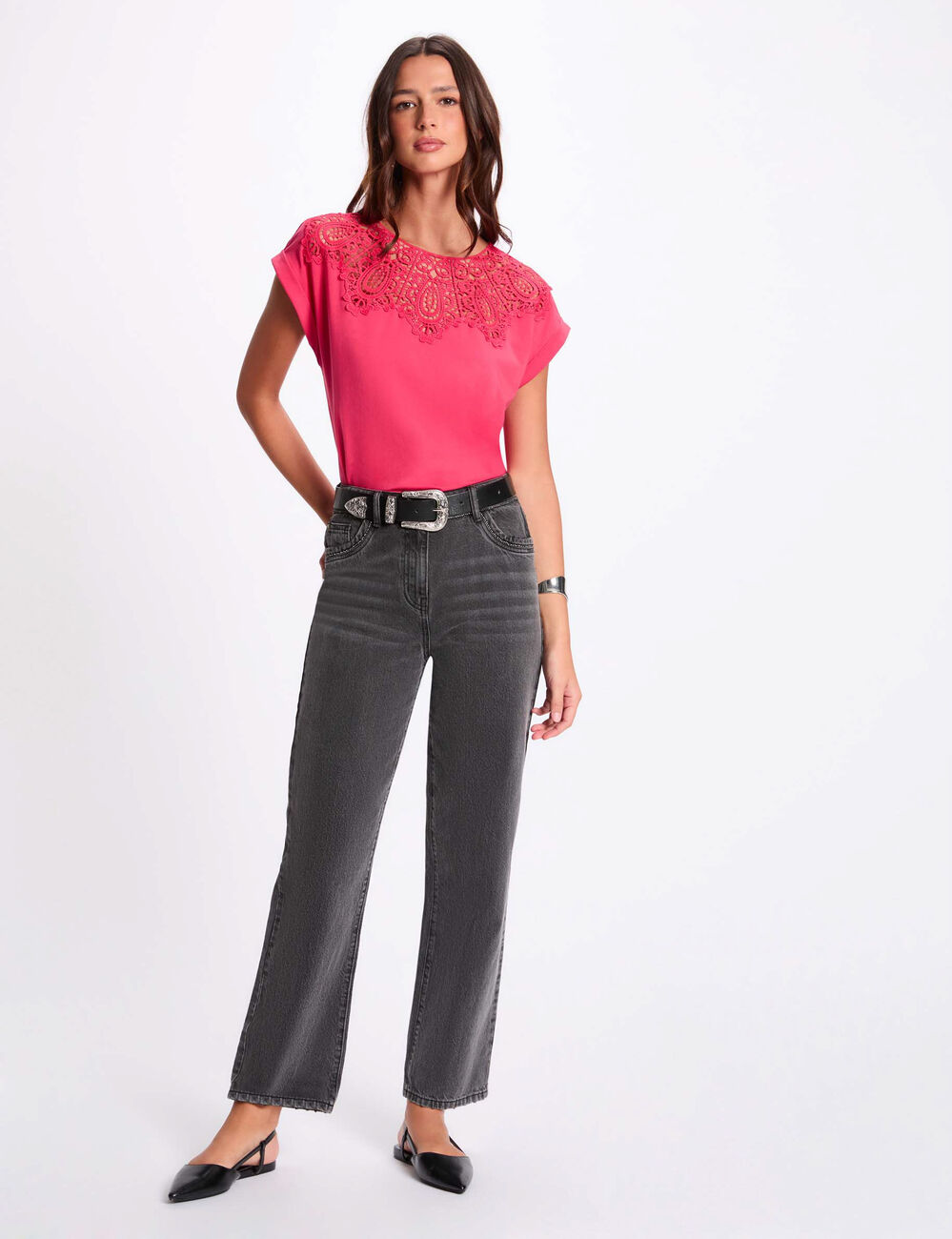 Kurzarm-T-Shirt fuschia rot damen