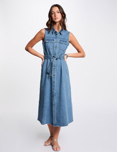 Midi-A-Linien-Kleid aus Denim stone denim damen