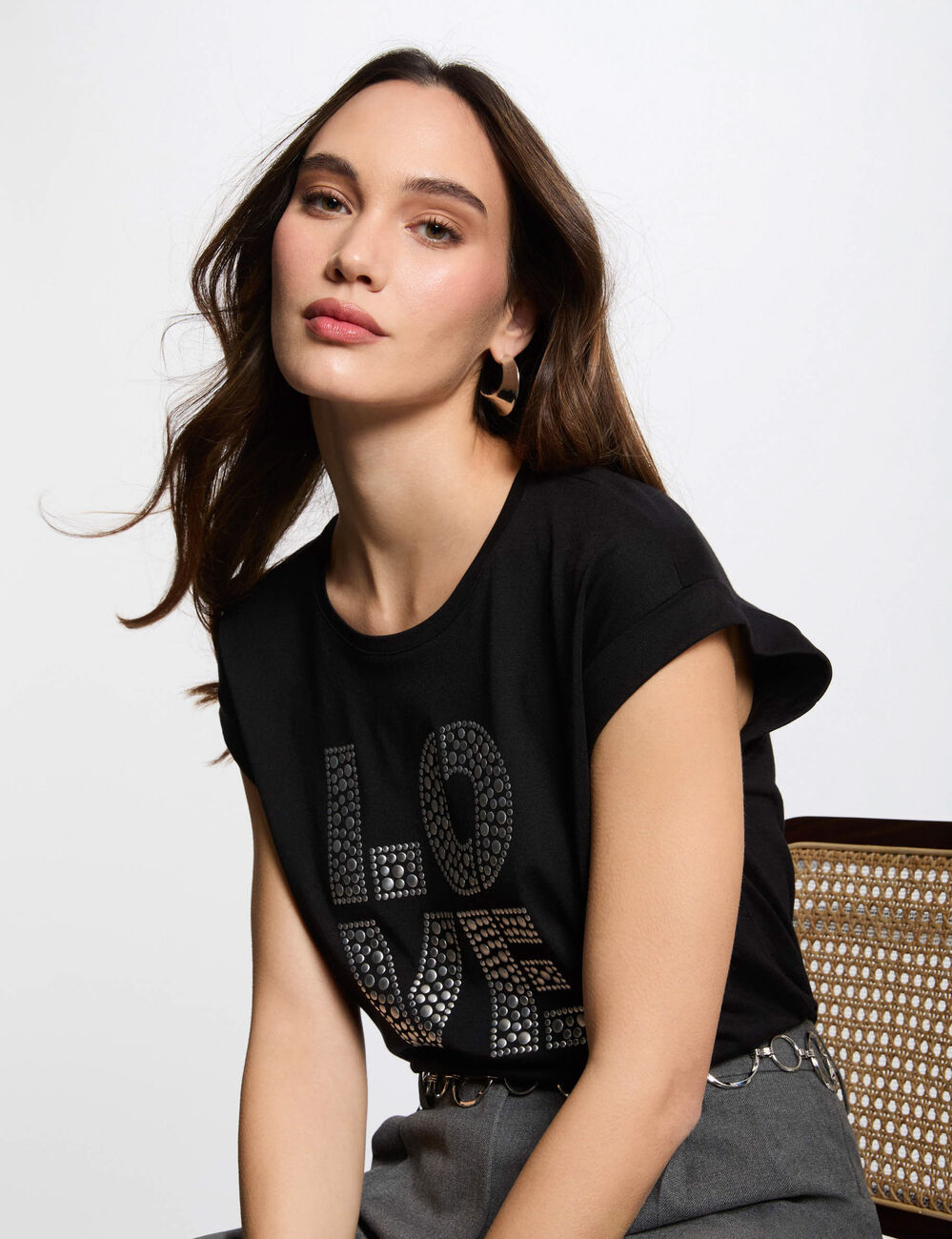 T-Shirt mit Aufdruck schwarz damen