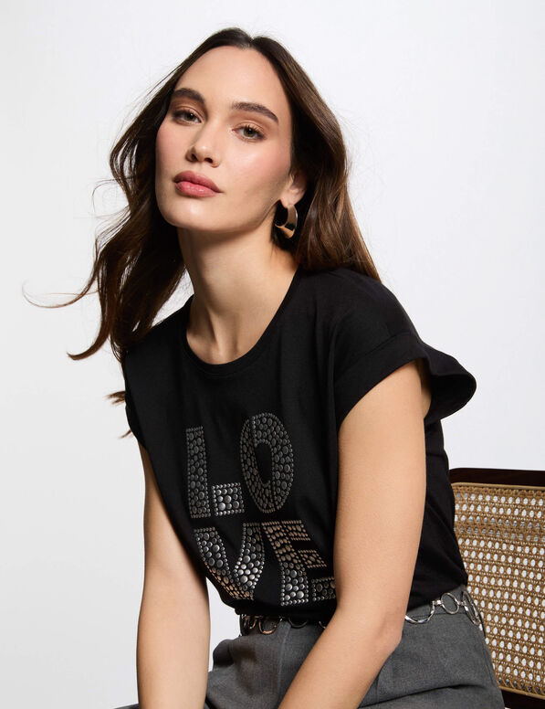 T-Shirt mit Aufdruck schwarz damen