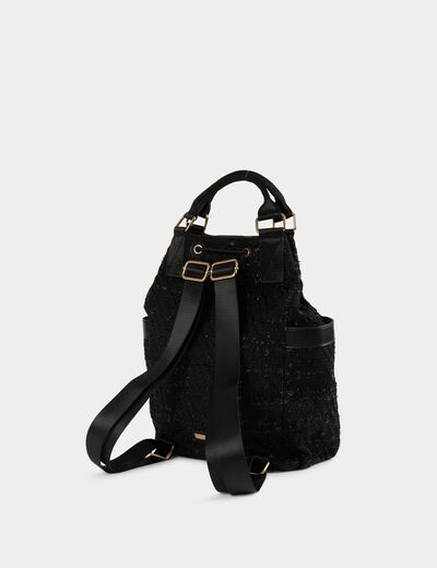 Sac à dos tweed noir femme