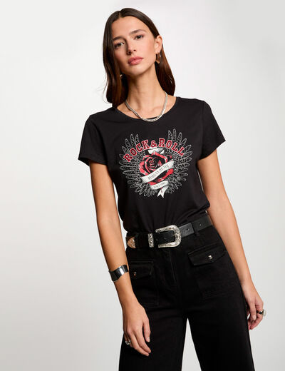 T-Shirt mit Aufschrift schwarz damen