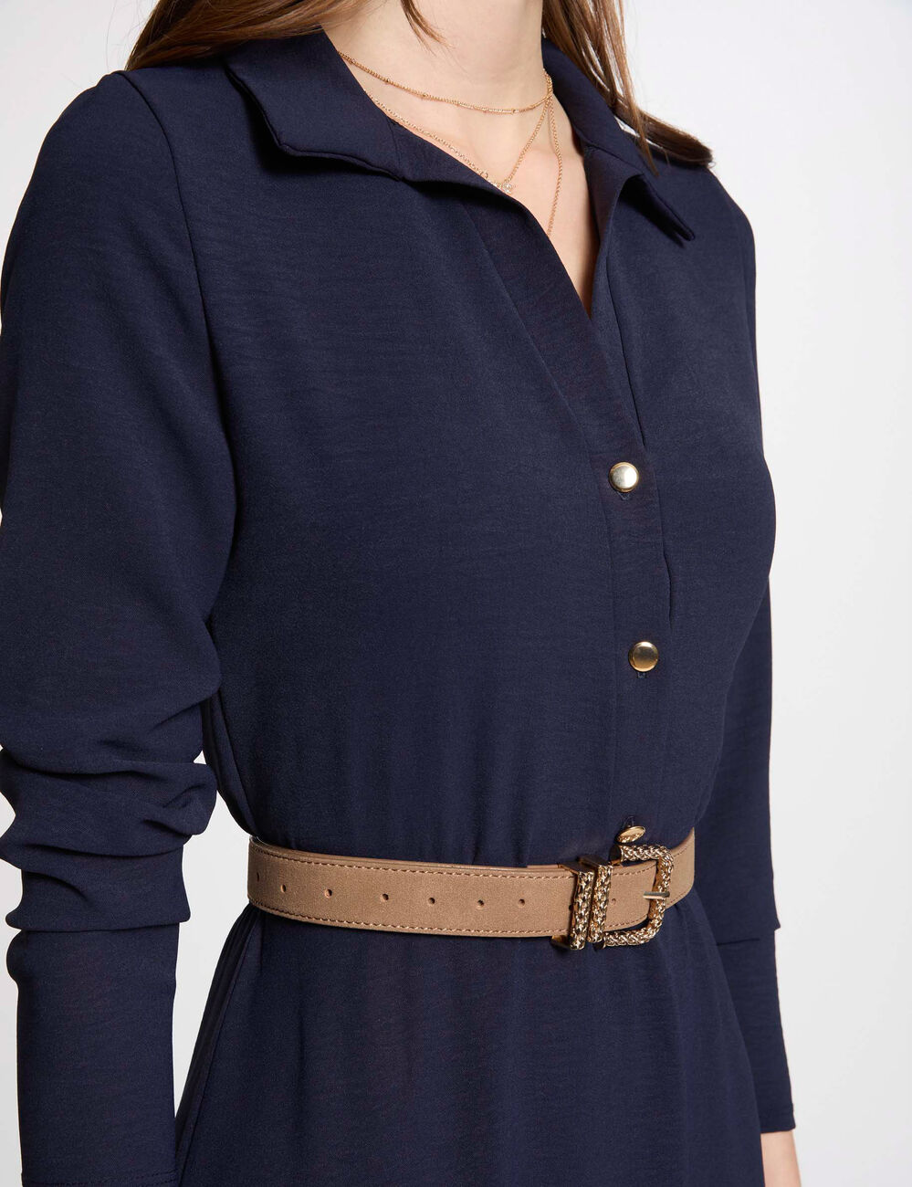 Fließendes, gerades Midikleid marineblau damen