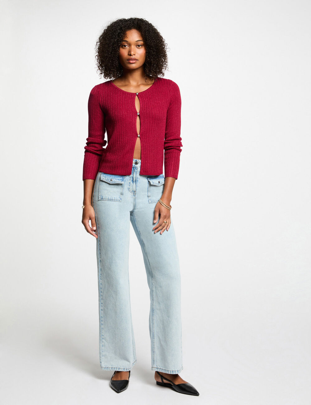 Gilet manches longues rouge foncé femme