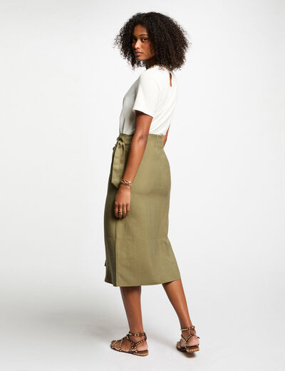 Jupe midi portefeuille vert kaki femme