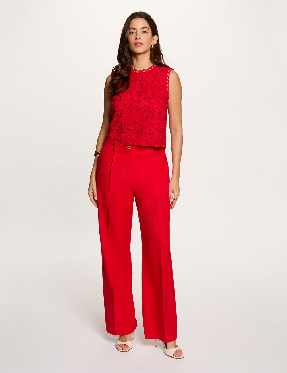 Top sans manches dentelle rouge femme