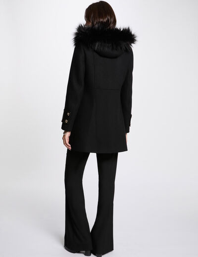 Manteau d�tails simili cuir noir femme