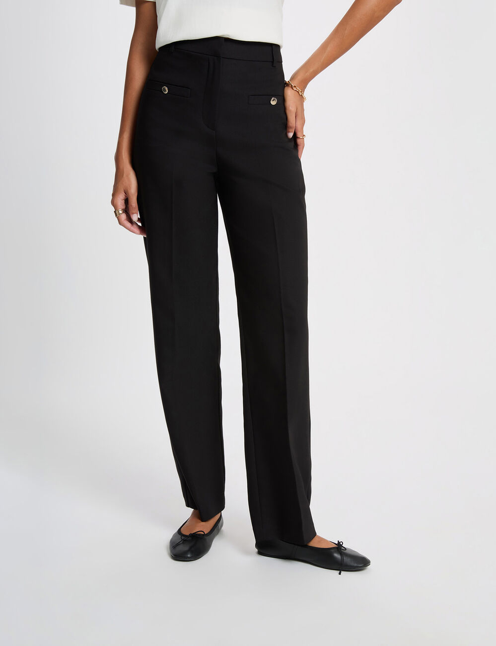 Weit geschnittene hochgeschnittene Hose schwarz damen