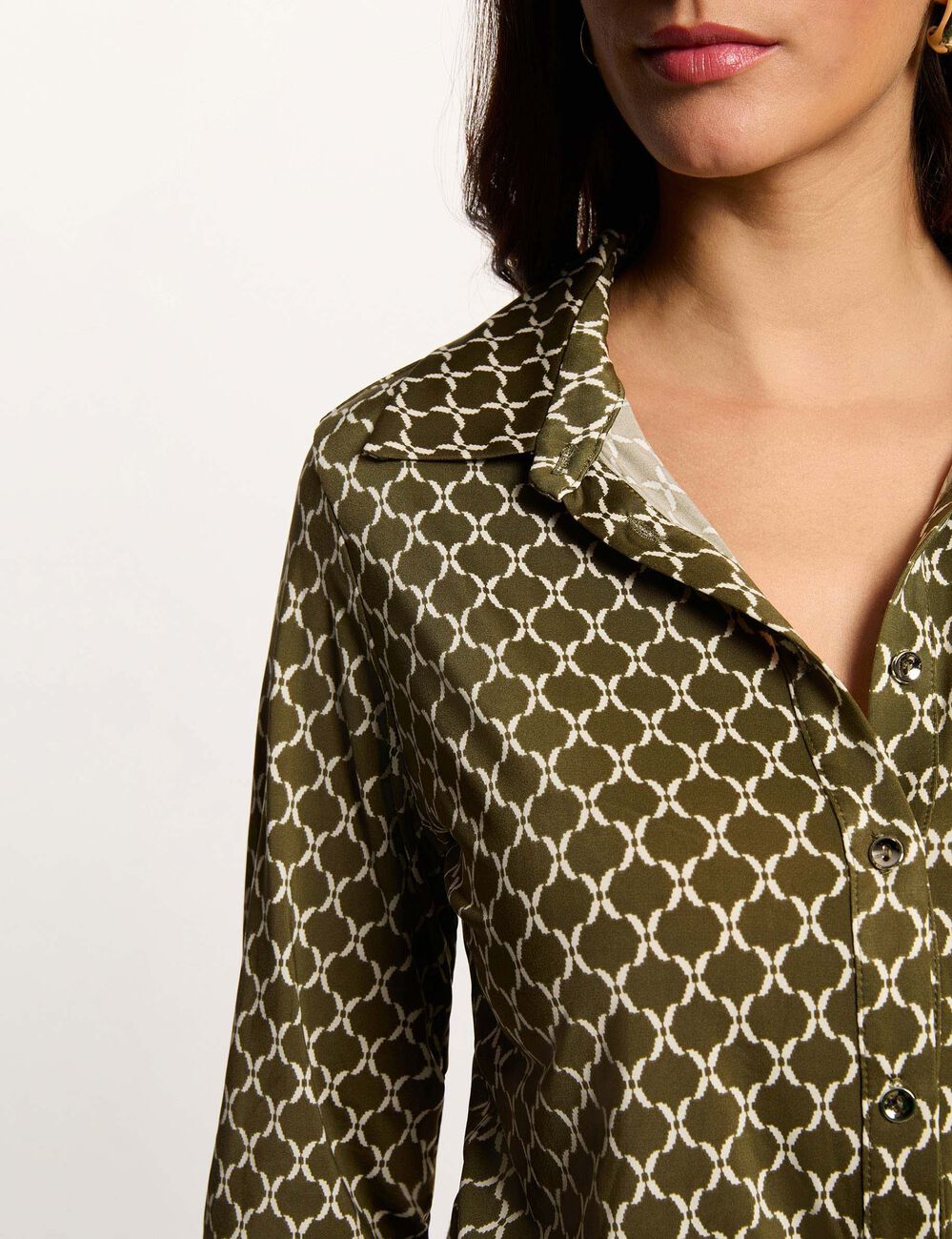 Chemise col &agrave; revers vert kaki femme