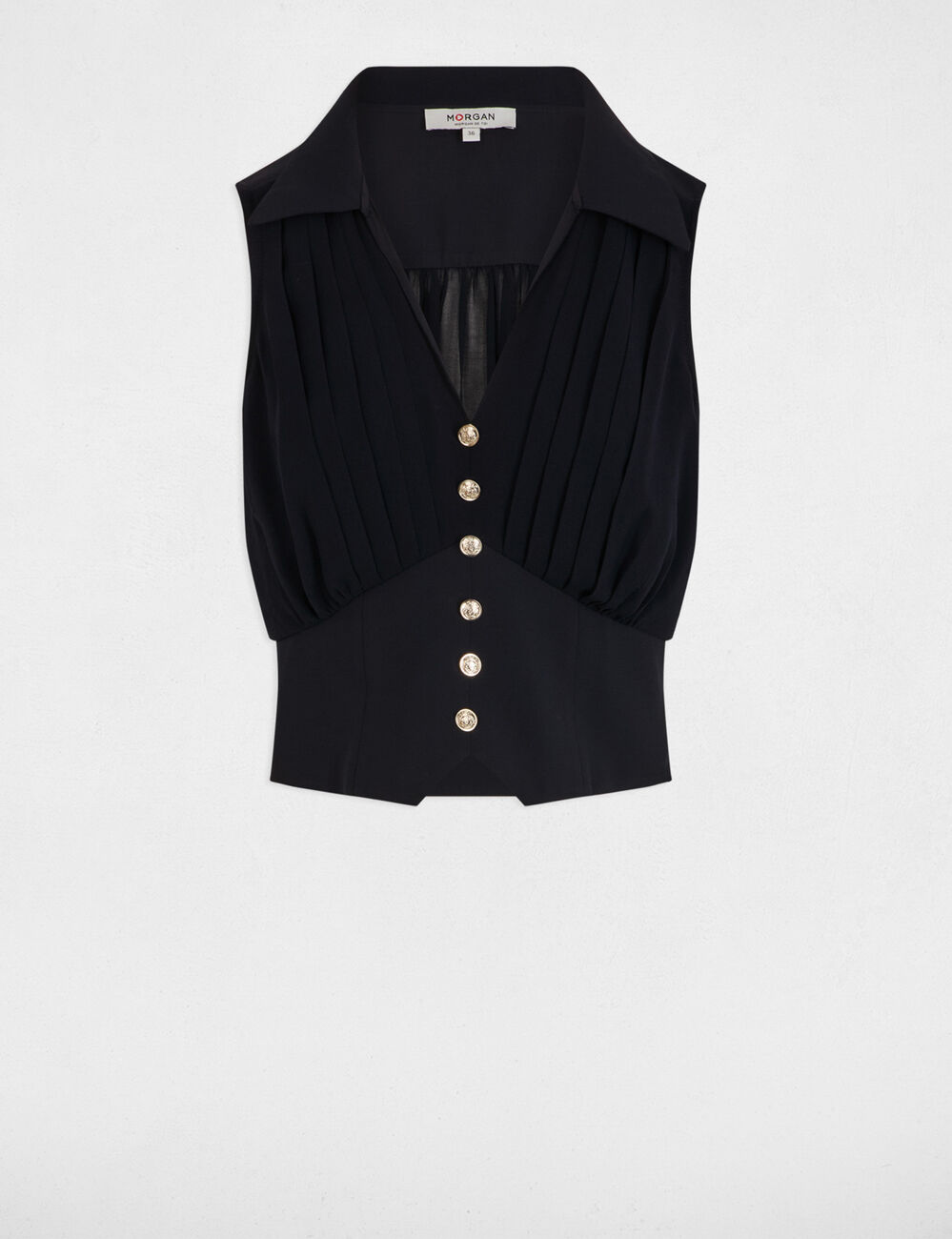 Top plissé sans manches bleu marine femme