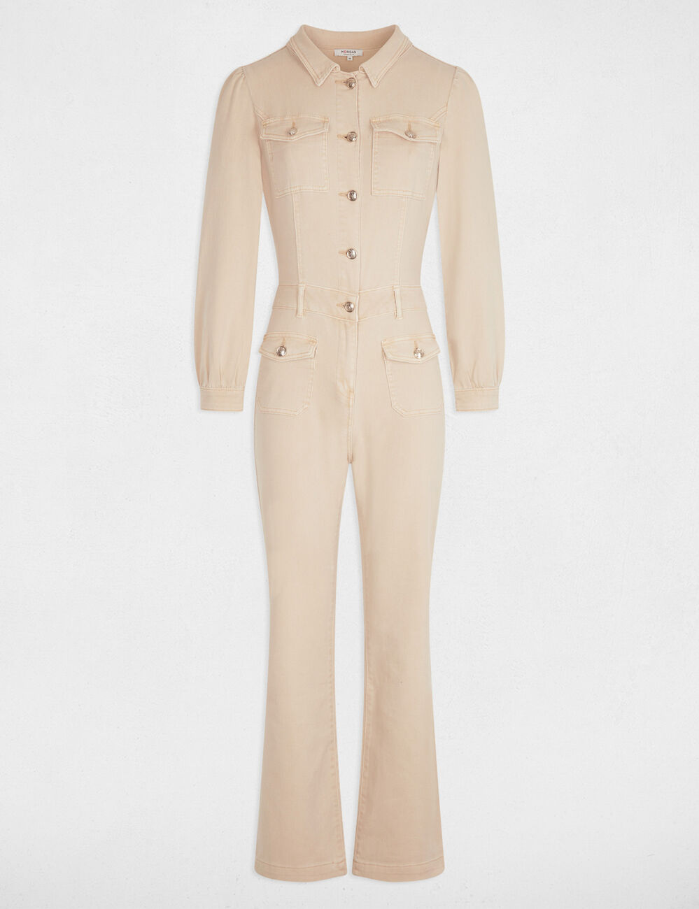 Langer Jumpsuit aus Jeansstoff marron clair damen