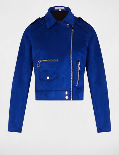 blouson court zippe suedine bleu electrique femme Blouson court zippé suédine bleu electrique femme