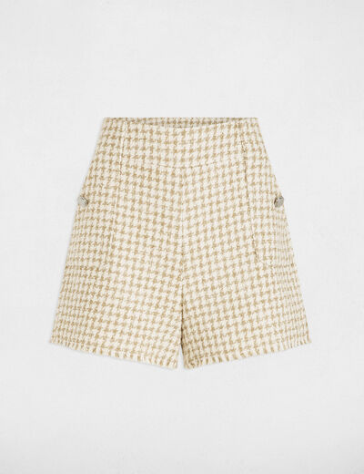 Short droit taille haute tweed multicolore femme