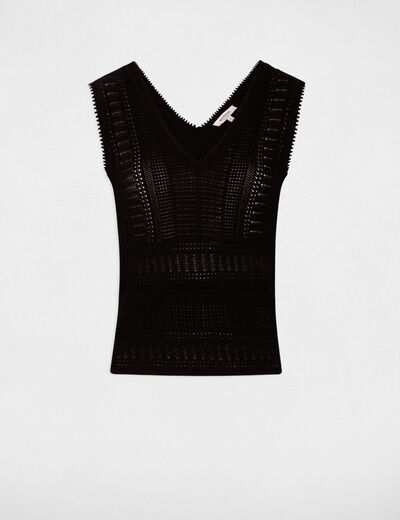 Pull sans manches ajouré noir femme