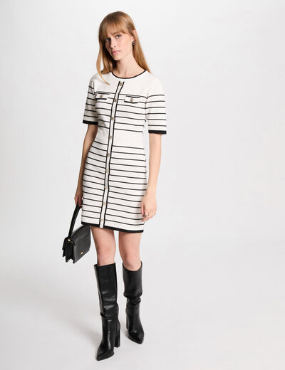 Robe tricot courte rayée blanc femme
