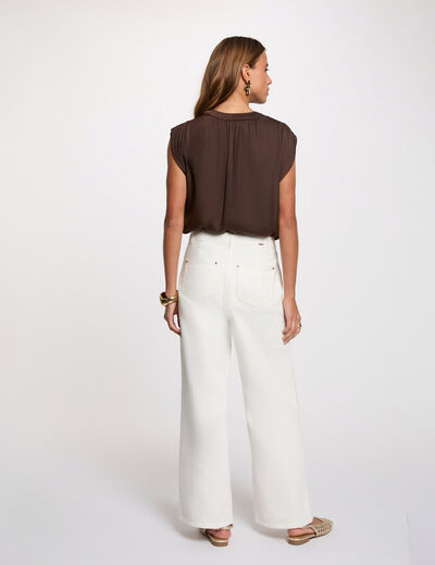 Blouse manches courtes satin marron fonc&eacute; femme