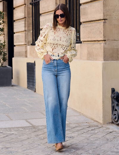 Weit geschnittene hochgeschnittene Hose double stone denim damen