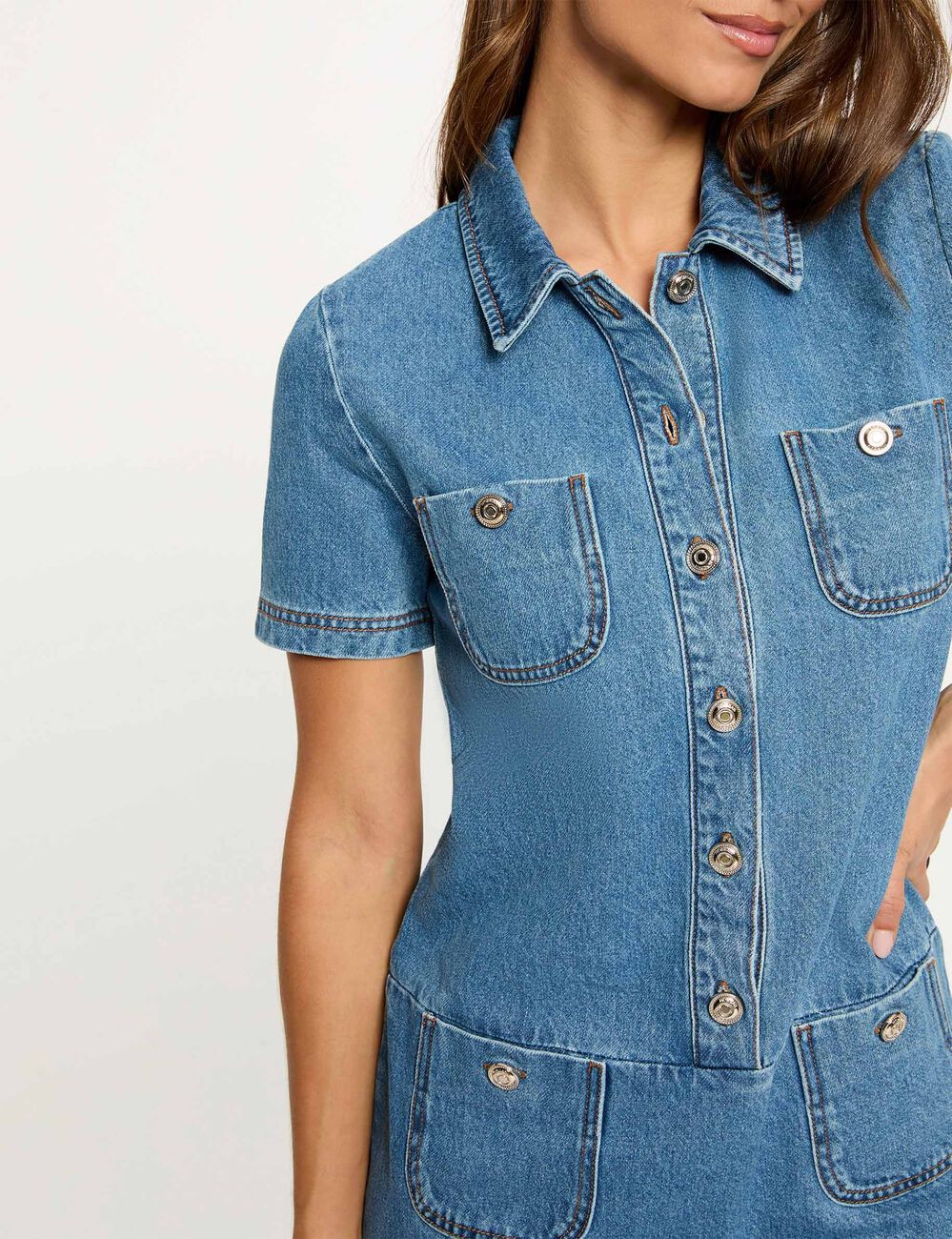 Robe courte droite denim double stone femme