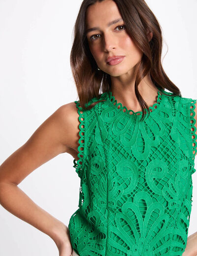 Top sans manches dentelle vert émeraude femme