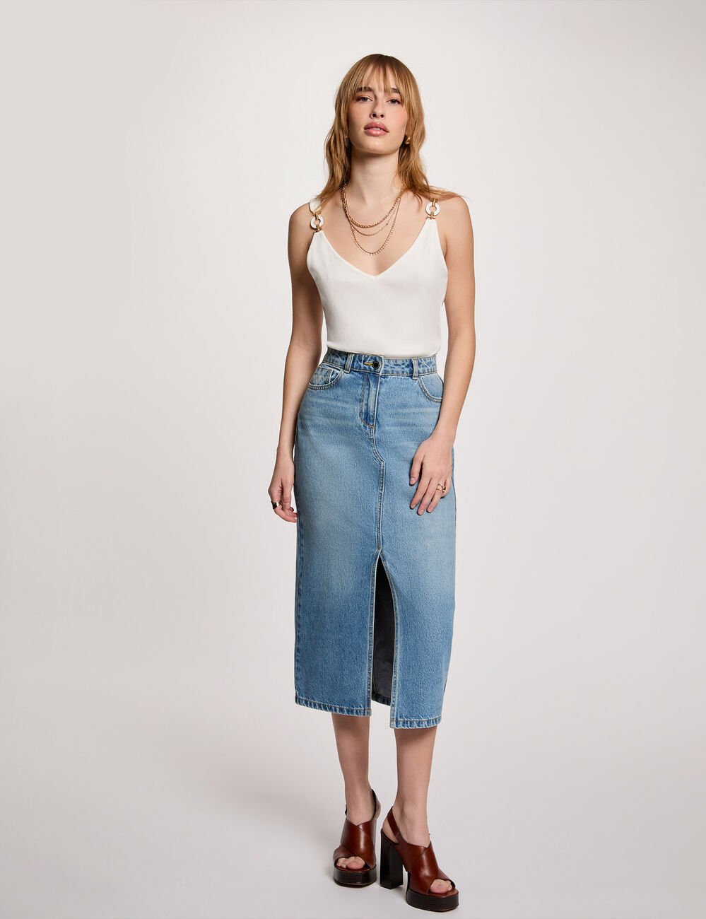 Tailliertes Tanktop mit V-Ausschnitt weiss damen