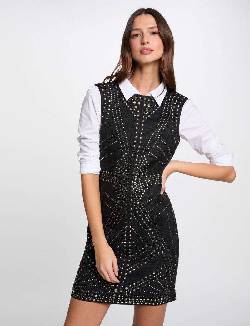 Kurzes, figurbetontes Kleid mit Nieten schwarz damen