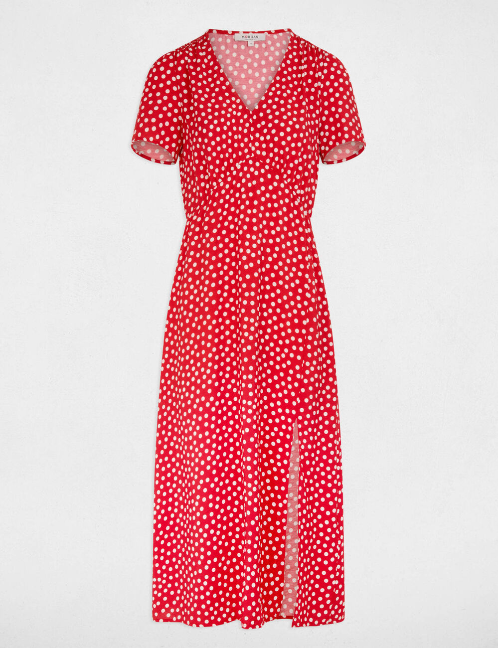 Robe mi-longue col v rouge femme