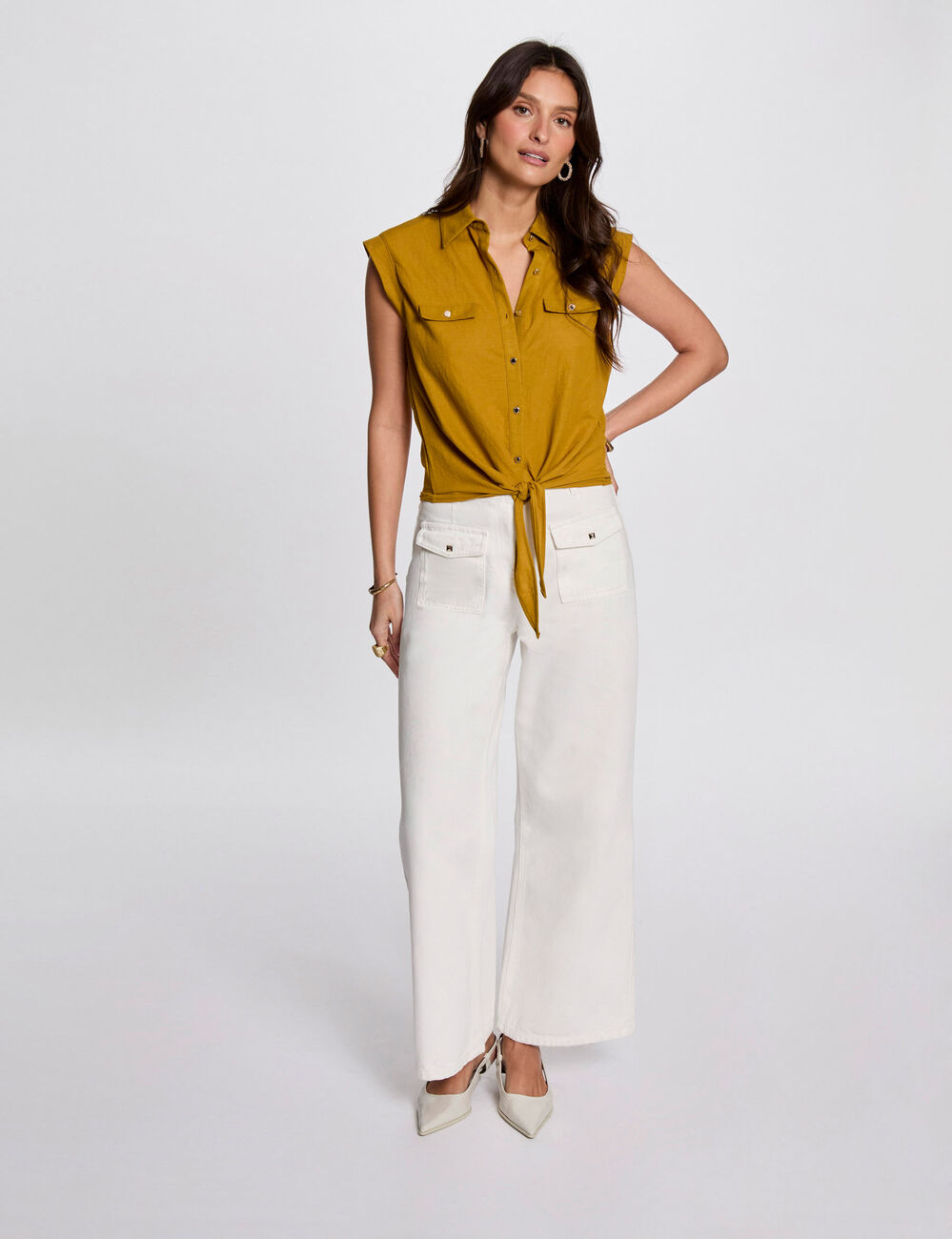 Blouse sans manches jaune moutarde femme