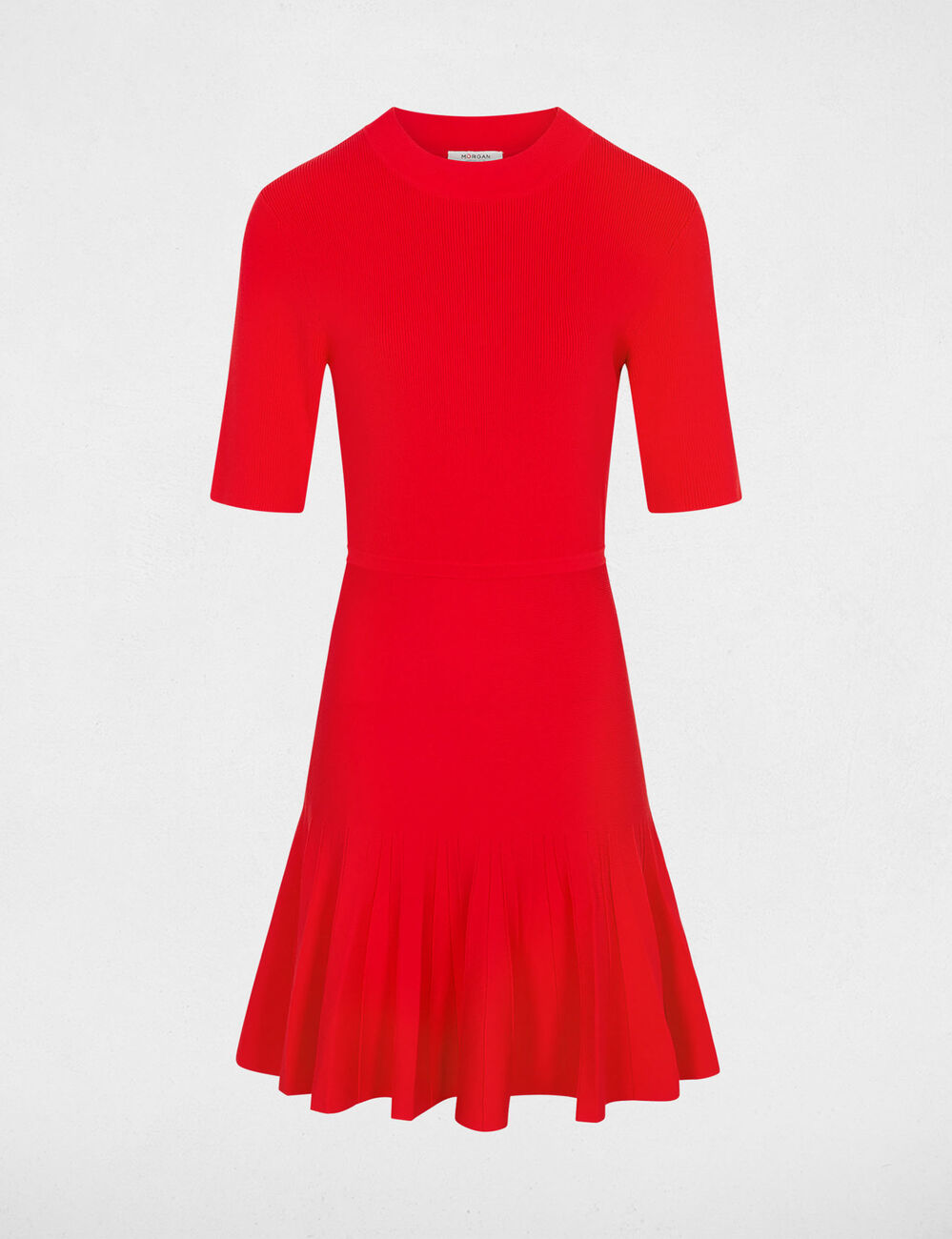 Robe tricot pliss&eacute;e rouge femme