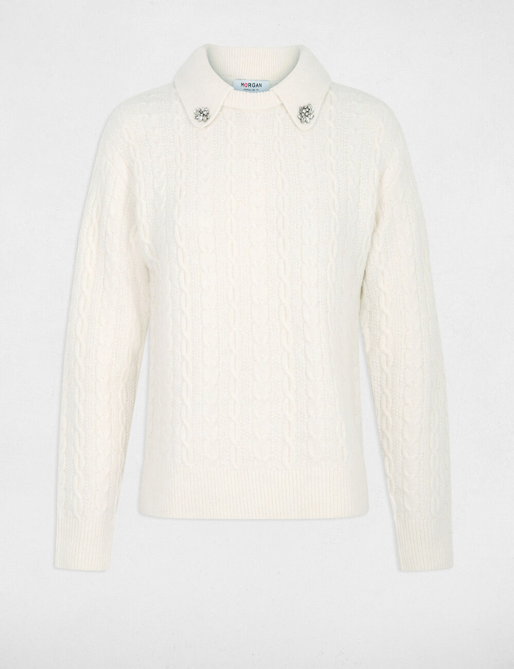Pull torsad&eacute; col &agrave; revers ivoire femme