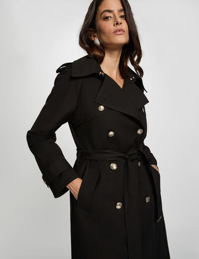 Langer Trenchcoat mit Gürtel schwarz damen