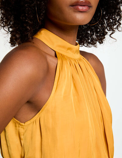 Robe longue évasée fluide jaune moutarde femme