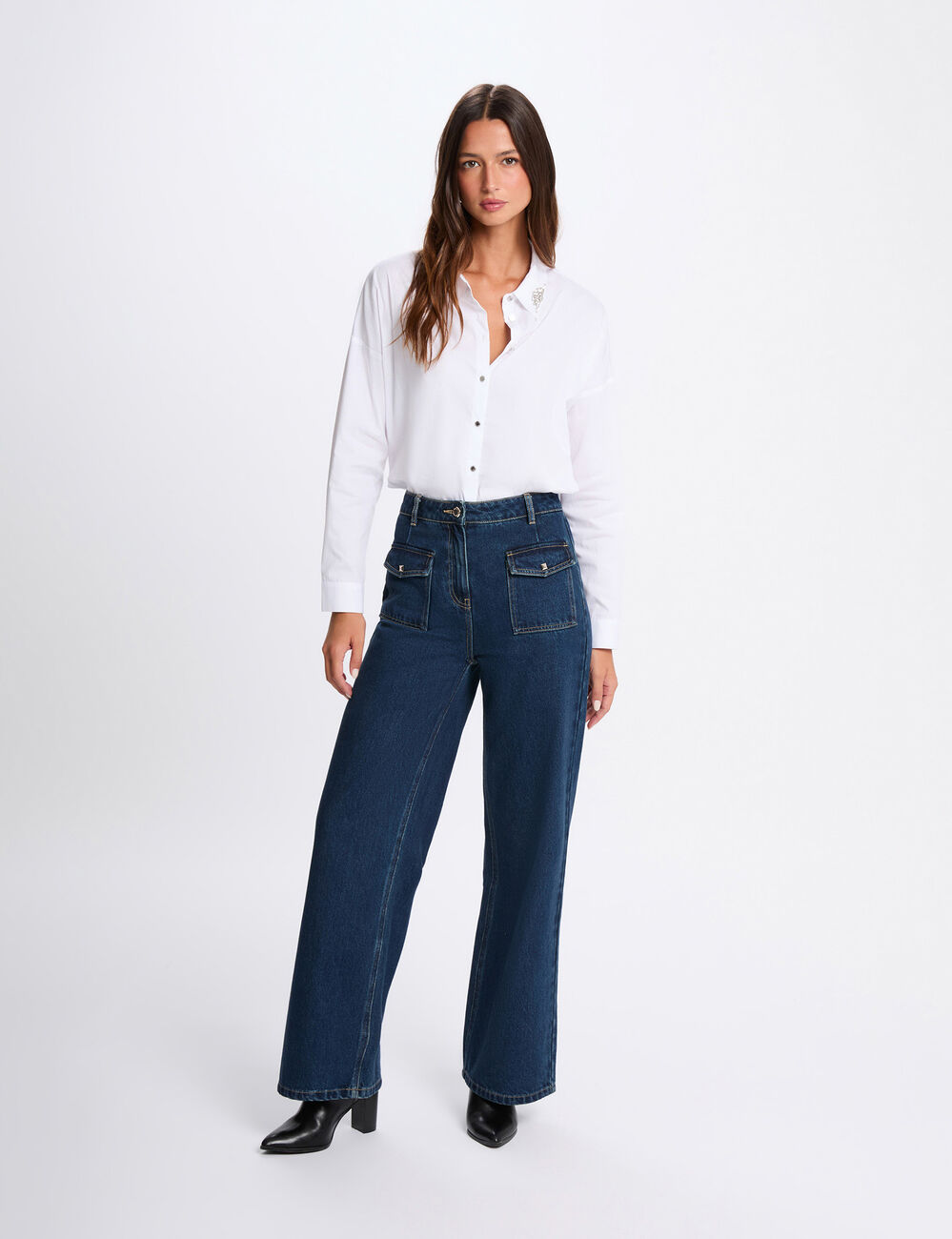 Chemise oversize strass blanc femme