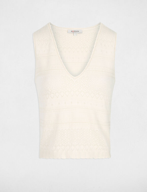 top maille col en v ivoire femme Top maille col en V ivoire femme